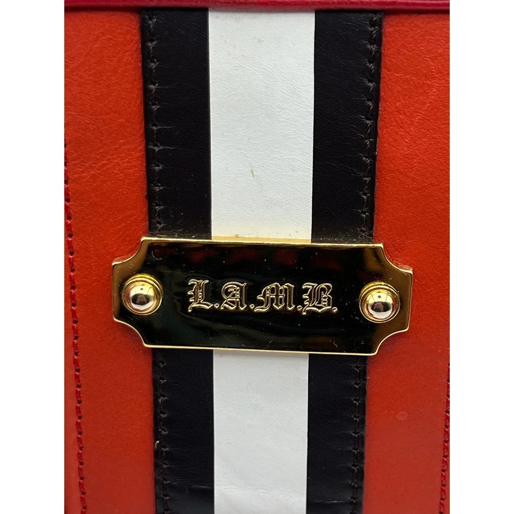 L.A.M.B. Gwen Stefani Red Leather Satchel Handbag Racing Stripe Tassel Gold HW